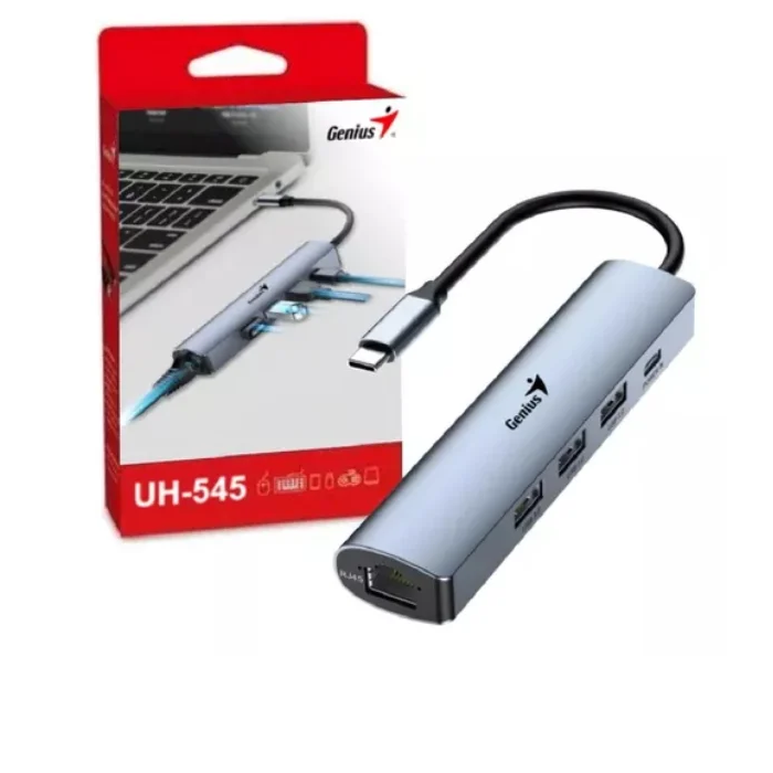 HUB GENIUS UH545 USB-C A 5 PUERTOS 3USB, 1 USB C, 1 RJ45