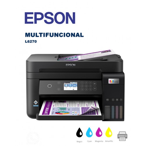 SISTEMA DE TINTA ORIGINAL EPSON L6270 Copiadora, Scanner, Impresión Duplex, conexión WIFI, WIFI-Direct, Ethernet, Mayor Velocidad, Tinta para 6.000 páginas, fotos, Color y B&