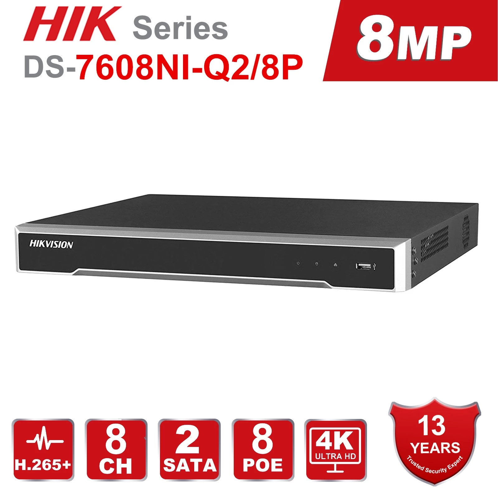 NVR HIKVISION DS-7608NI-Q2 8 CANALES H.265, SOPORTA 2 DISCOS DUROS
