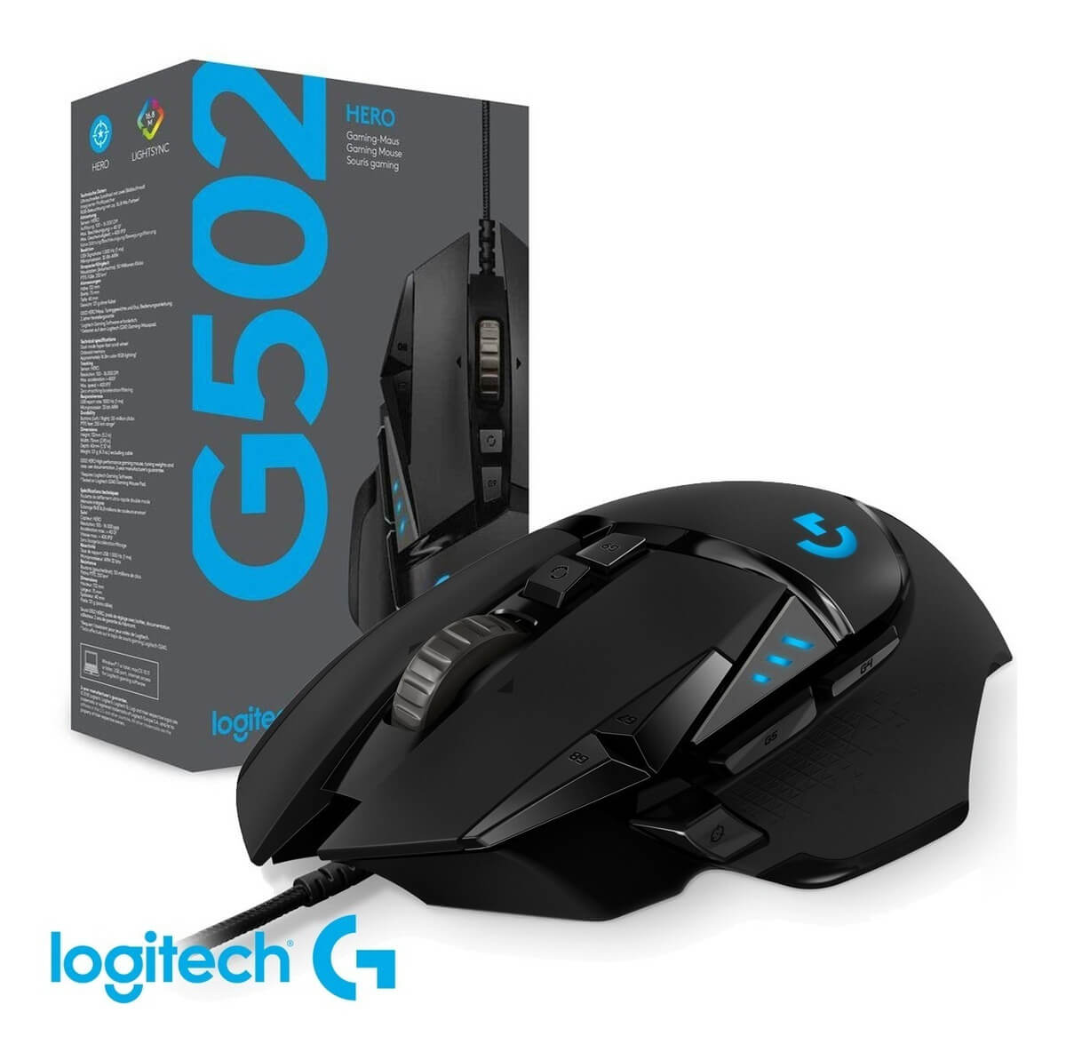 MOUSE LOGITECH GAMING G502 BLAK HERO RGB LIGHTSYNC USB ALAMBRICO