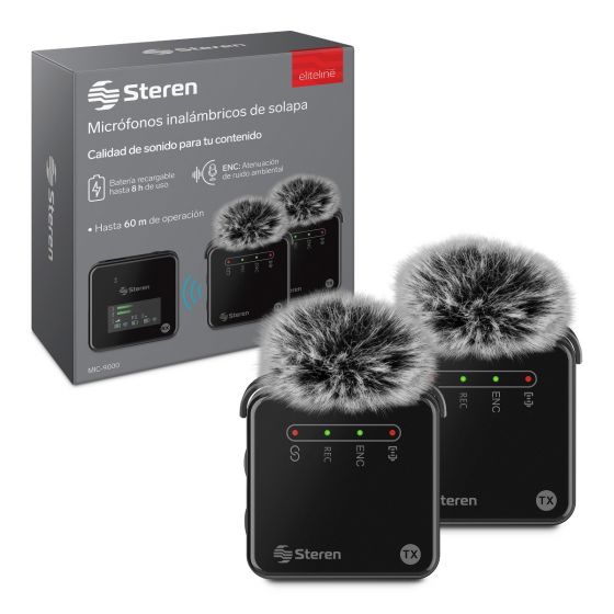 MICROFONOS STEREN MIC-9000 WIRELESS DE SOLAPA BLACK