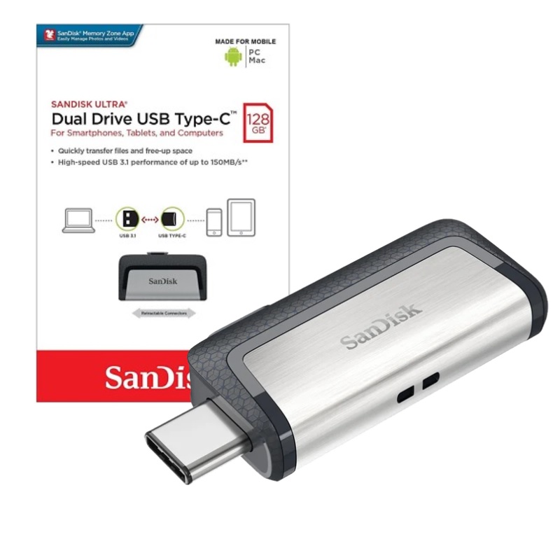 FLASH MEMORY SANDISK 128GB ULTRA DUAL DRIVE USB TIPO A; USB C USB 3.0 BLACK