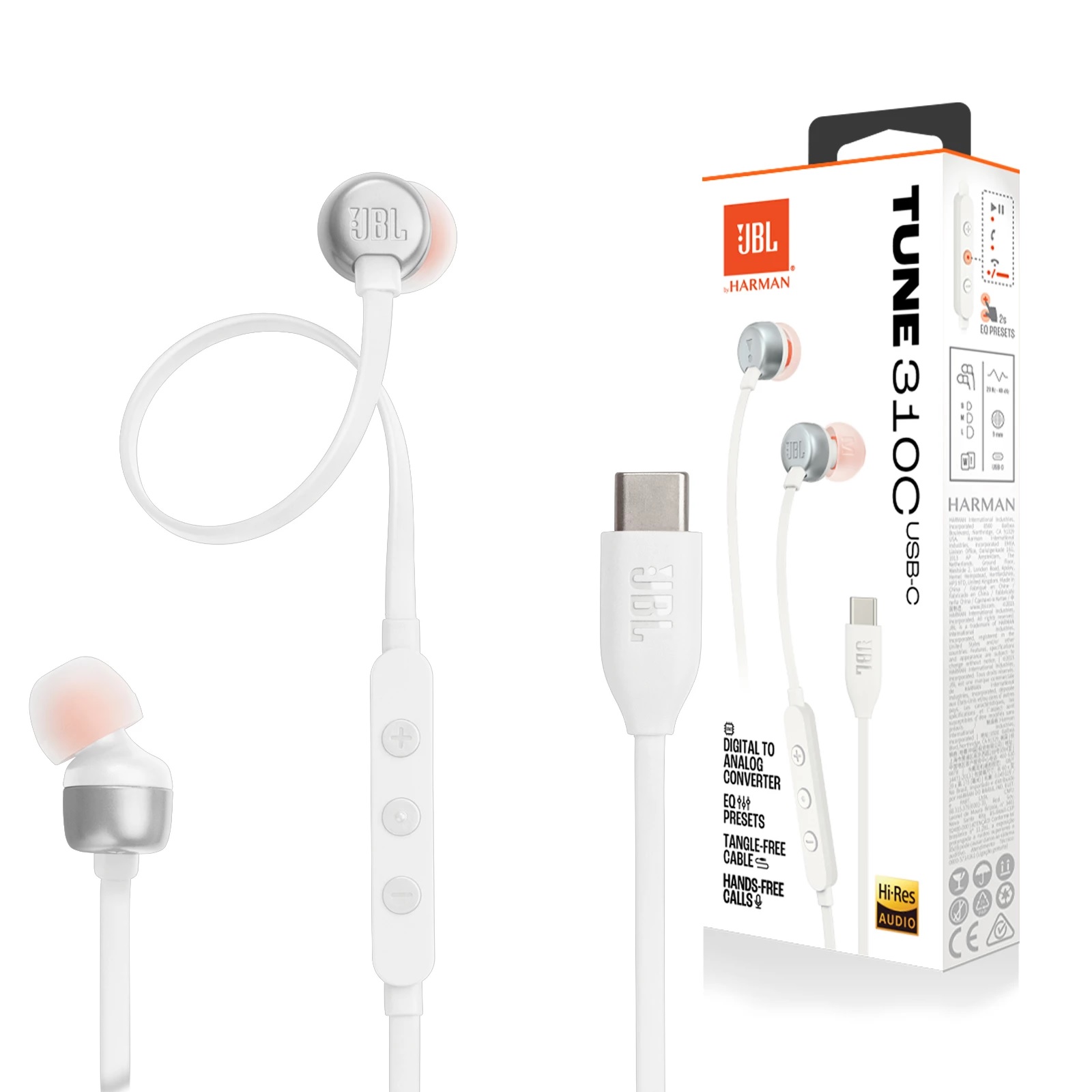 HEADPHONES JBL TUNE 310C WIRED USB-C WHITE