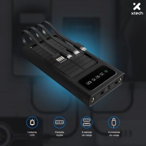 BANCO DE PODER XTECH XPB-100 BUILTIN CHARGING CABLES 10000mAH
