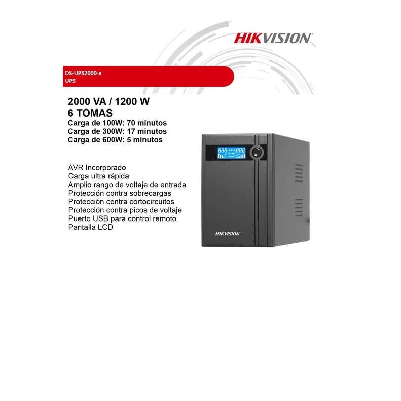 UPS HIKVISION DS-UPS2000-X PANTALLA LCD 2000VA/1200 W BLACK