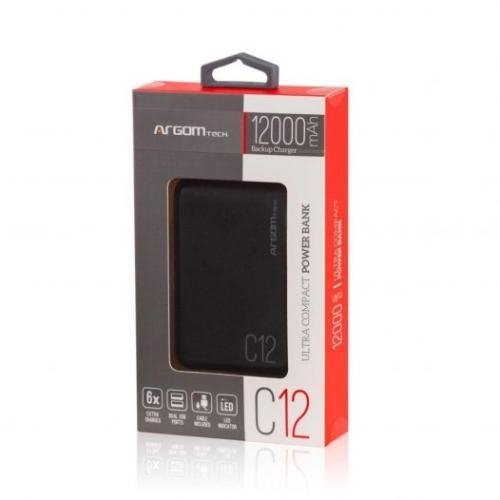 BANCO DE PODER ARGOM C12 1200MAH ARG-PB-1138BK A00451 WITH CABLE BLACK