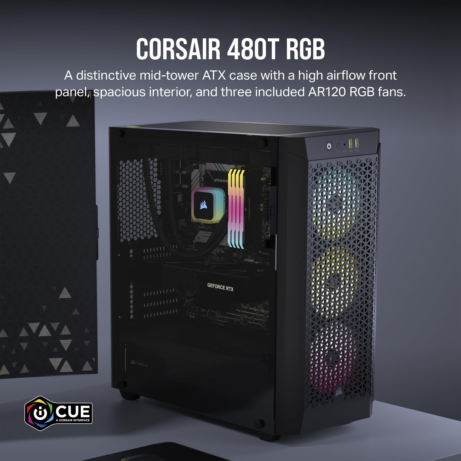 CASE CORSAIR ATX 480T GAMING RGB AIRFLOW TEMPERED GLAS 3 VENT. BLACK