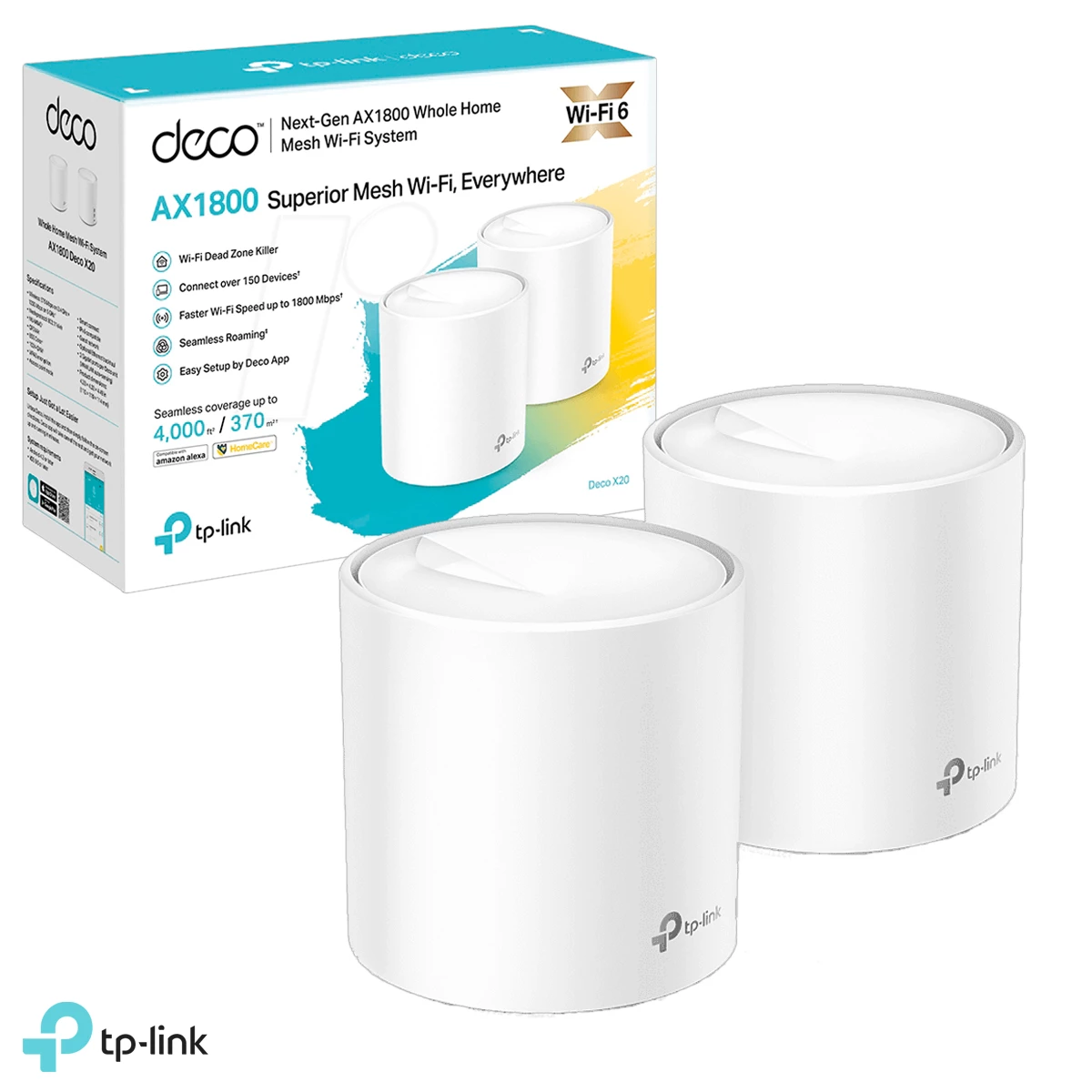 DECO TPLINK X20 WIFI 6 MESH WIFI AX1800 FOR HOME 2 PACK 574MBPS 2.4GHZ WHITE