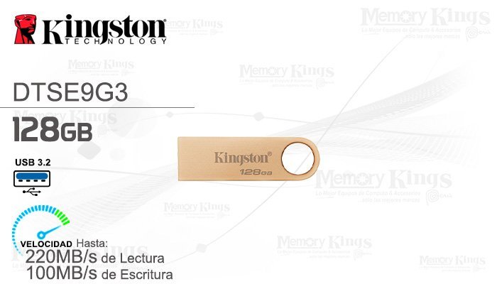 FLASH MEMORY KINGSTON 128GB DATA TRAVELER SE9 G3 METAL GOLD