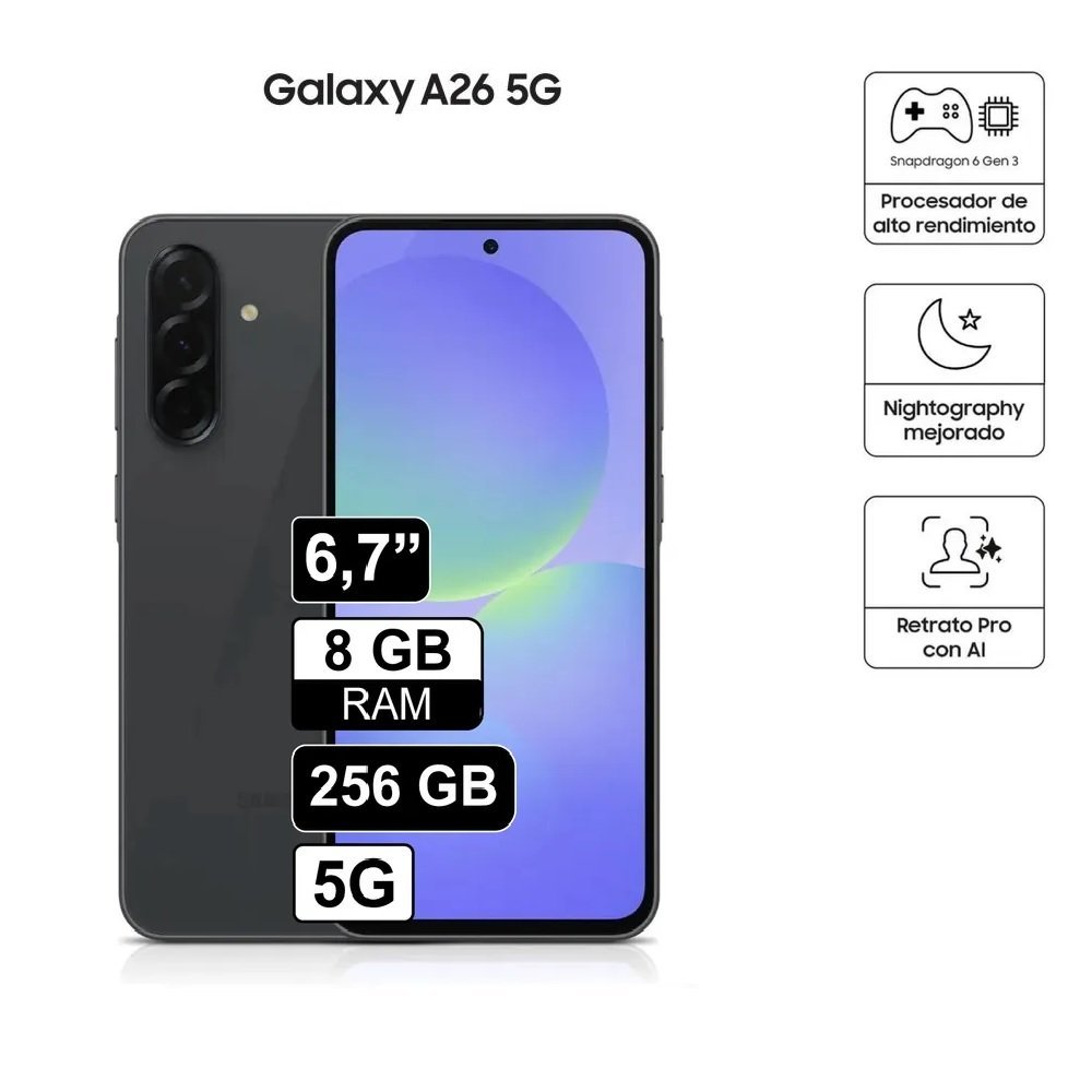 CELULAR SAMSUNG GALAXY A26 SM-A266M/DS 5G EXYNOS 1280 8GB,256GB,SUPER AMOLED 6.7"