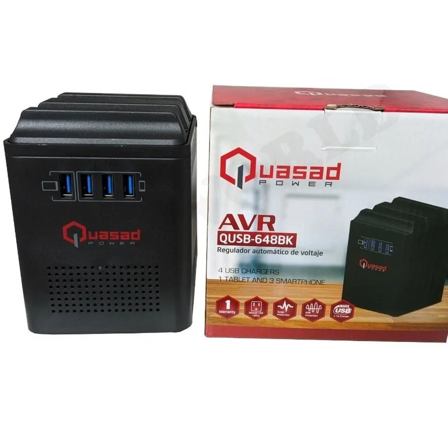 REGULADOR QUASAD QUSB-648BK 1000VA 500W 4TOMAS 4 USB-HIGH SPEED CHARGES
