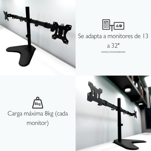 SOPORTE MONITOR KLIPX KPM-311 DOBLE MONITOR 13"-32" DESKTOP