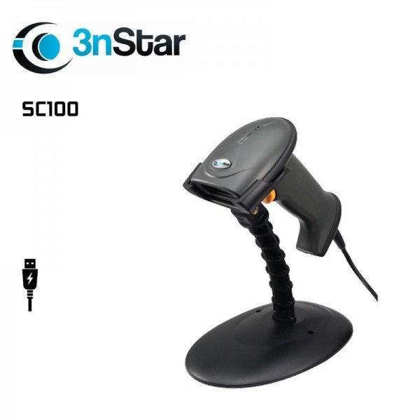 SCANNER CODIGO DE BARRAS 3NSTAR SC100 LASER 1D LECTURA AUTOMATICA O MANUAL,IP54 CON BASE USB