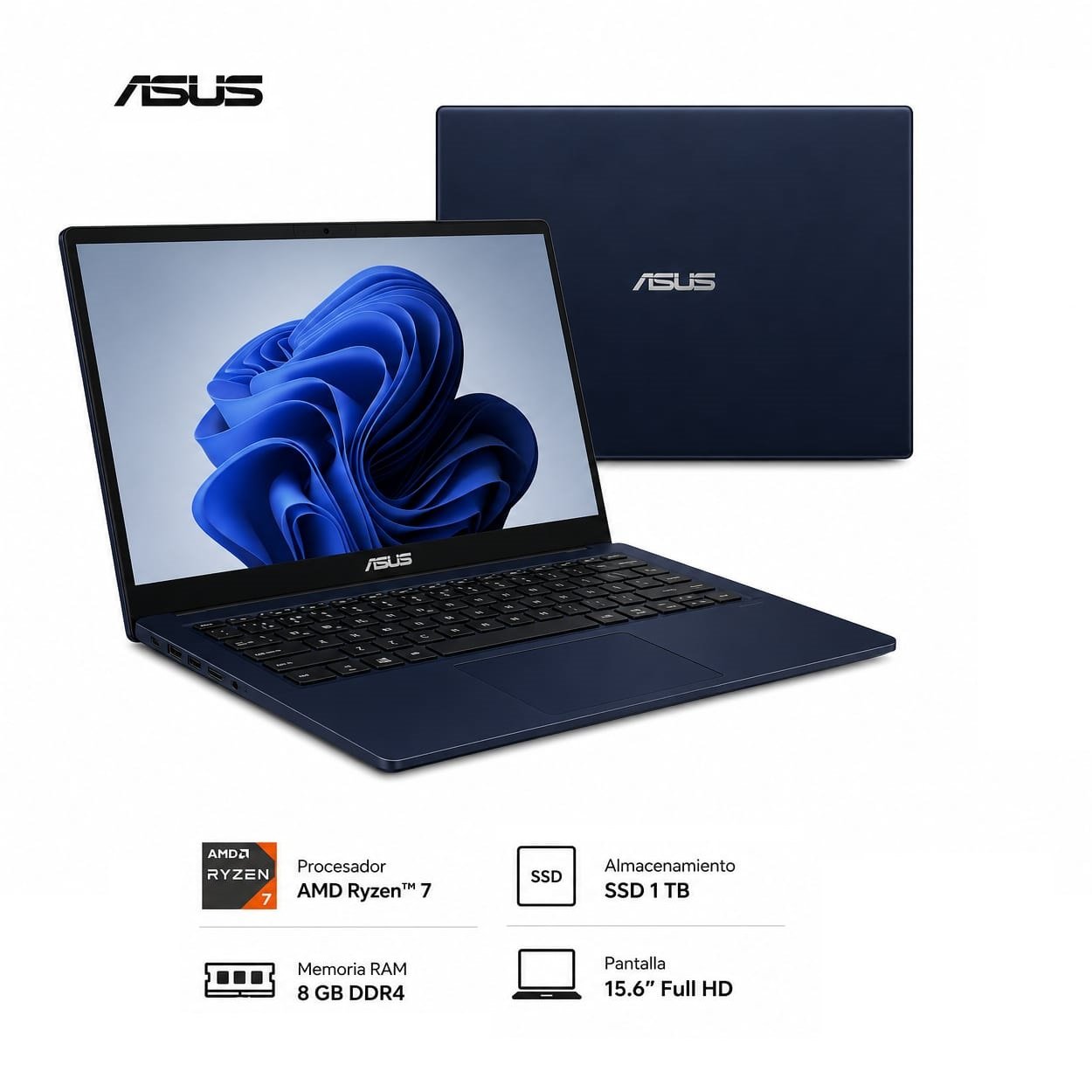 COMPUTADORA PORTÁTIL ASUS M1502YA-BQ910 AMD RYZEN 7 5825U Memoria 8GB,1TB SSD,15.6",SIN S.O