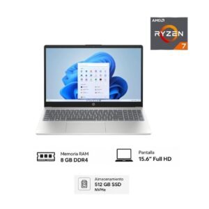 COMPUTADORA PORTÁTIL HP 15-FC0287LA AMD RYZEN 7 7730U Memoria 8GB,512GB SSD,15.6",WINDOWS 11