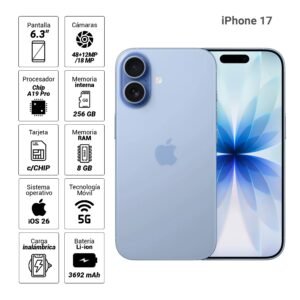 CELULAR  iPHONE 17 , MOD.A3520 A19 256GB 5G 6.3" MIST , OLED