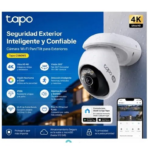 CAMARA TPLINK TAPO C560WS TIPO PT INTERIOR-EXTERIOR 8MP 4K VISION 360 COLOR