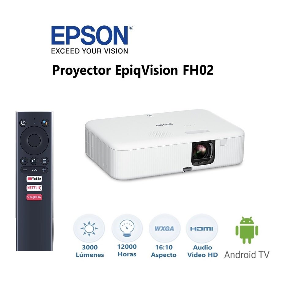 PROYECTOR EPSON CO-FH02 WIRELESS MULTIMEDIA CON ANDROID TV 3000 LUMENES